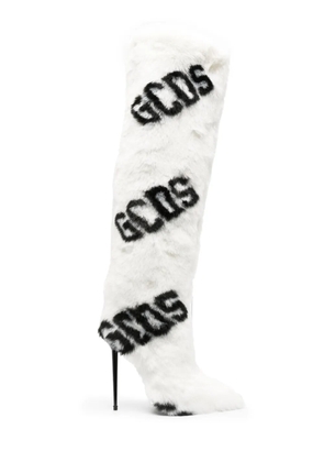GCDS 110mm faux-fur logo-print boots - White