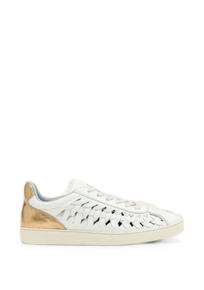 AllSaints leather woven-detail metallic-panel sneakers - White