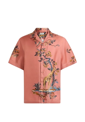 ETRO silk bowling shirt with placed flower and animal print - Pink
