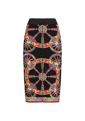 Dolce & Gabbana Carretto-print charmeuse long skirt - Black