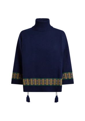 ETRO wool-blend kimono sweater with tassels and geometric motif - Blue