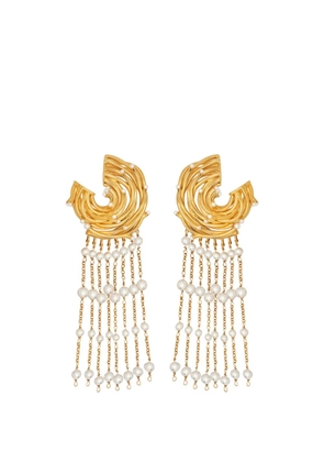 Oscar de la Renta pearl nest chandelier clip-on earrings - Gold