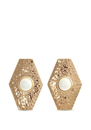 Self-Portrait large hammered faux-pearl earrings - Gold