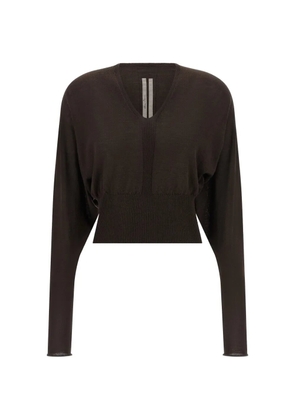 Rick Owens V Cropped top bat-sleeve wool sweater - Brown