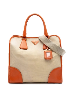 Prada Pre-Owned 2010-2026 Saffiano Trimmed Canvas Canapa satchel - Orange