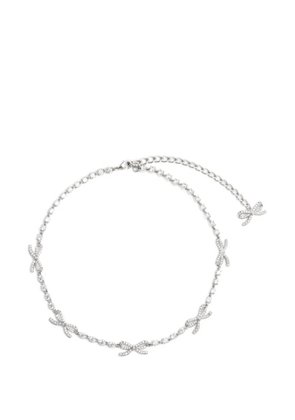 Self-Portrait crystal-embellished bow necklace - Silver