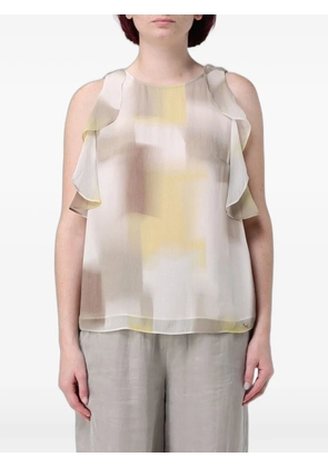 Emporio Armani ruffled-details abstract-print blouse - Neutrals