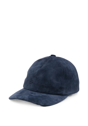 Santoni embroidered suede cap - Blue