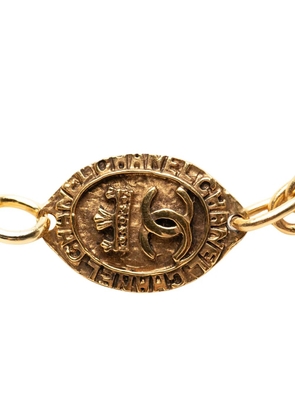 CHANEL Pre-Owned 1970-1980 CC Gold Plated Oval Medallion Pendant Double Chain Necklace costume necklace