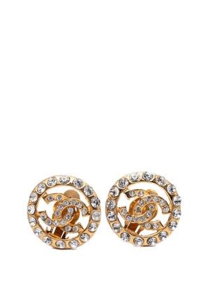 CHANEL Pre-Owned 1970-1980 CC Gold Plated Strass Round Clip On Earrings costume earrings