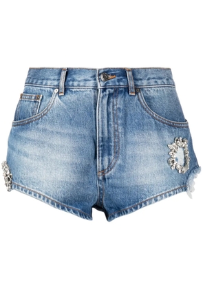 AREA crystal-embellished denim mini shorts - Blue