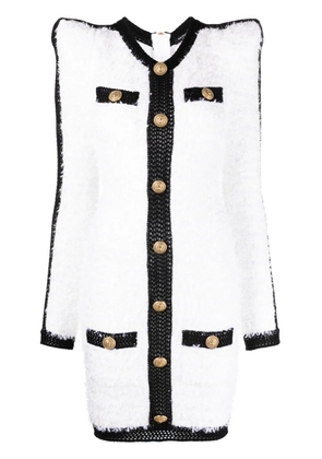 Balmain contrasting-trim bouclé minidress - White
