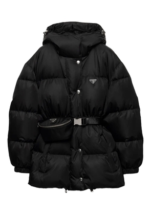 Prada hooded belted down jacket - Black