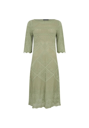 Alberta Ferretti crochet-knit three-quarter sleeve midi dress - Green