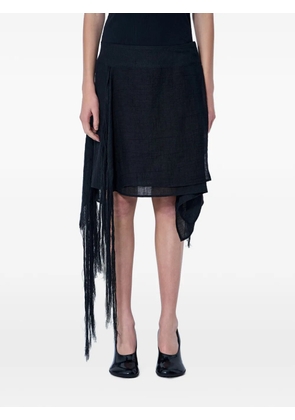 Yohji Yamamoto asymmetric layered-fringe midi skirt - Black