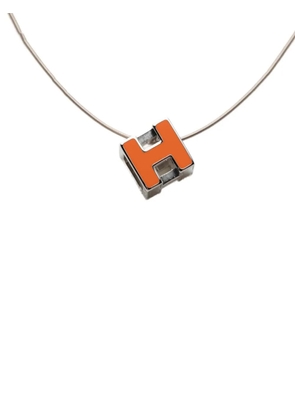 Hermès Pre-Owned 2000-2010 Palladium Plated Lacquered Cage D H Pendant Necklace costume necklace - Orange