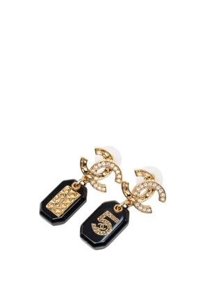 CHANEL Pre-Owned 2023 CC Gold Plated Strass and Resin No 5 Drop Push Back Earrings costume earrings - Black