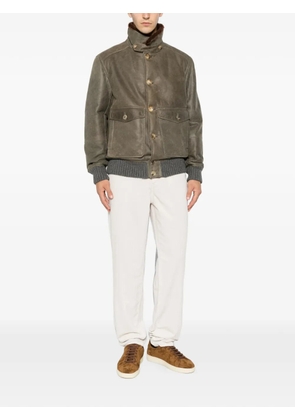 Brunello Cucinelli shearling-trim button-up jacket - Green