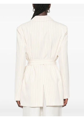VICOLO pinstripe-pattern belted blazer - Neutrals