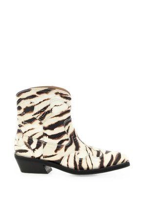 GANNI zebra-print embroidered ankle boots - Neutrals