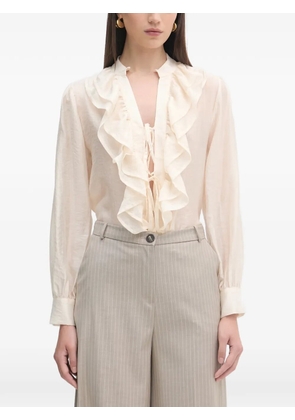 Haveone ruffled front-tie blouse - Neutrals