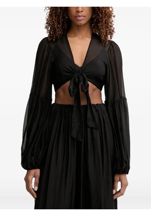 Haveone tie-front balloon-sleeve blouse - Black