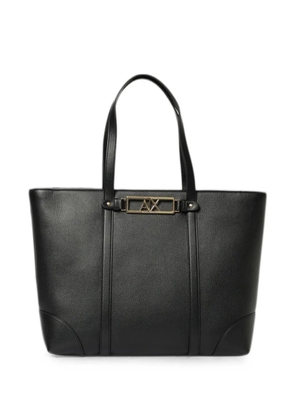 Emporio Armani logo-plaque pebbled-effect tote bag - Black