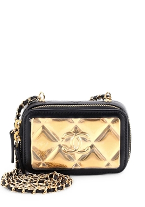 CHANEL Pre-Owned Golden Plate Zip Around Vanity Case with Chain Quilted Metal and Lambskin Extra Mini clutch bag - Black