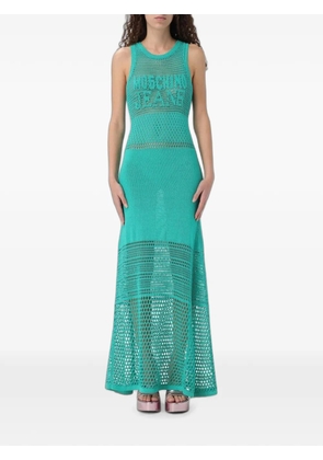MOSCHINO JEANS maxi crochet-knit logo-intarsia dress - Green