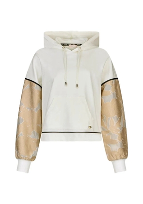LIU JO floral-jacquard panelled hoodie - White