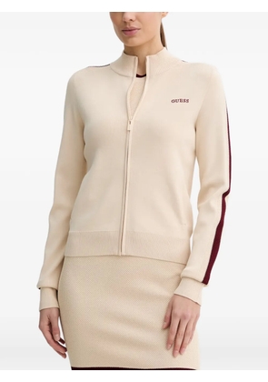 GUESS USA logo-embroidered stripe-detail cardigan - Neutrals