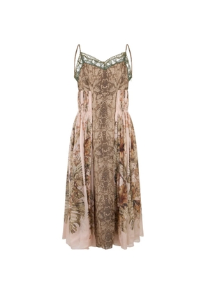 Alberta Ferretti lace-trim snake-print midi dress - Neutrals
