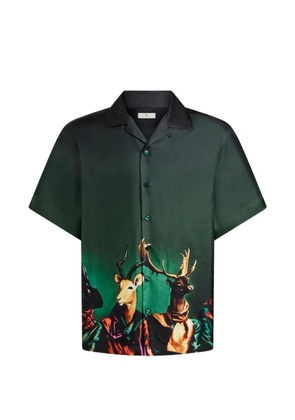 ETRO silk bowling shirt with placed animal-print - Green