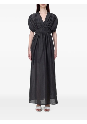120% Lino elasticated-waist braided-belt maxi dress - Grey