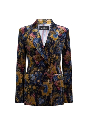 ETRO double-breasted cotton velvet jacket with floral overprint - Blue
