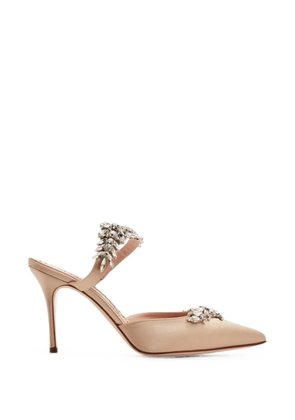 Manolo Blahnik Lurum crystal-embellished satin mules - Neutrals