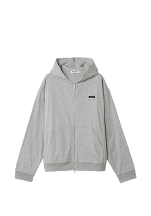 Miu Miu logo-patch zip-up hoodie - Grey