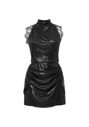ANOUKI lace-trim draped mini dress - Black