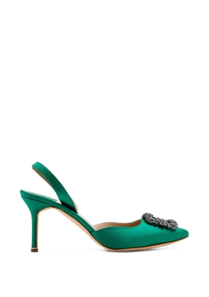 Manolo Blahnik Hangisli crystal-buckle slingback pumps - Green