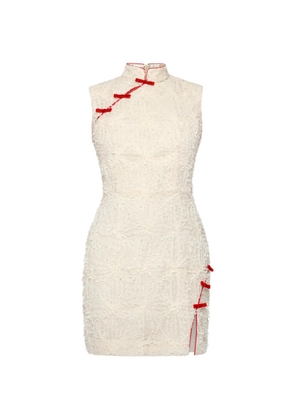 ANOUKI bow-embellished textured mini dress - Neutrals