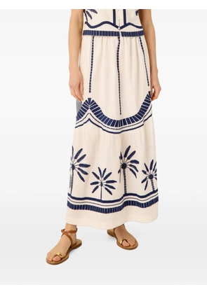 Marie Oliver Dania palm-embroidered maxi skirt - Neutrals