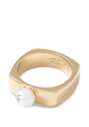 Karl Lagerfeld pearl-embellished square ring - Gold