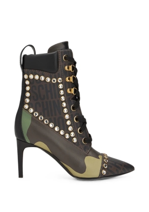 Moschino crystal-embellished camouflage-print boots - Brown