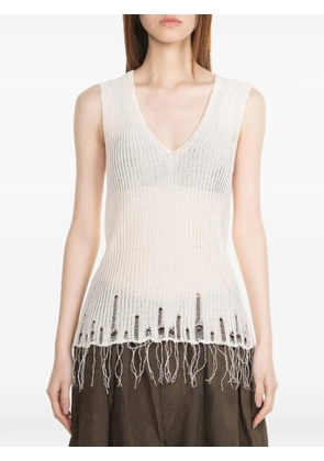 Uma Wang distressed fringed top - White