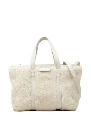 Balenciaga Pre-Owned 2022 Small Shearling and Leather Barbes East West Shopper Tote satchel - White