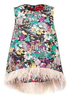 La DoubleJ La Scala feather-trim jacquard top - Black