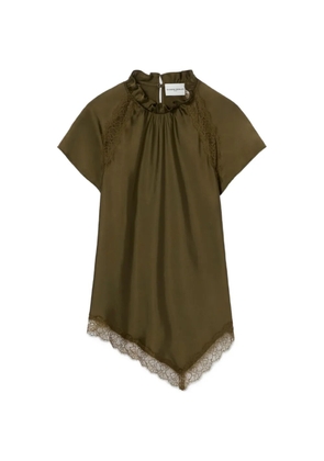 Claudie Pierlot lace-trimmed ruffled-neck top - Green