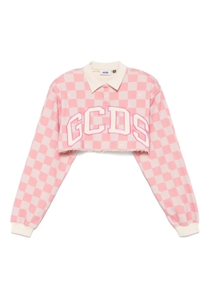 GCDS logo-check cropped polo top - Pink