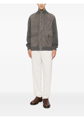 Brunello Cucinelli suede-panel ribbed jacket - Grey