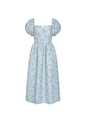 Markarian Lilian floral-brocade puffed-sleeve midi dress - Blue